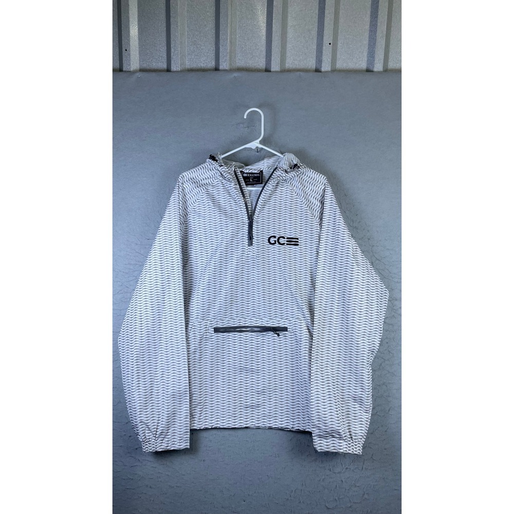 Holloway Windbreaker Mens L White Grey Excellent GC Logo Quarter Zip Hooded